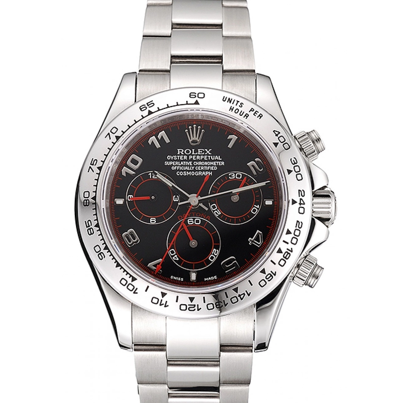 Aaa replica Daytona Dial Bracelet Steel Rolex 80296 Stainless Black Swiss 0608